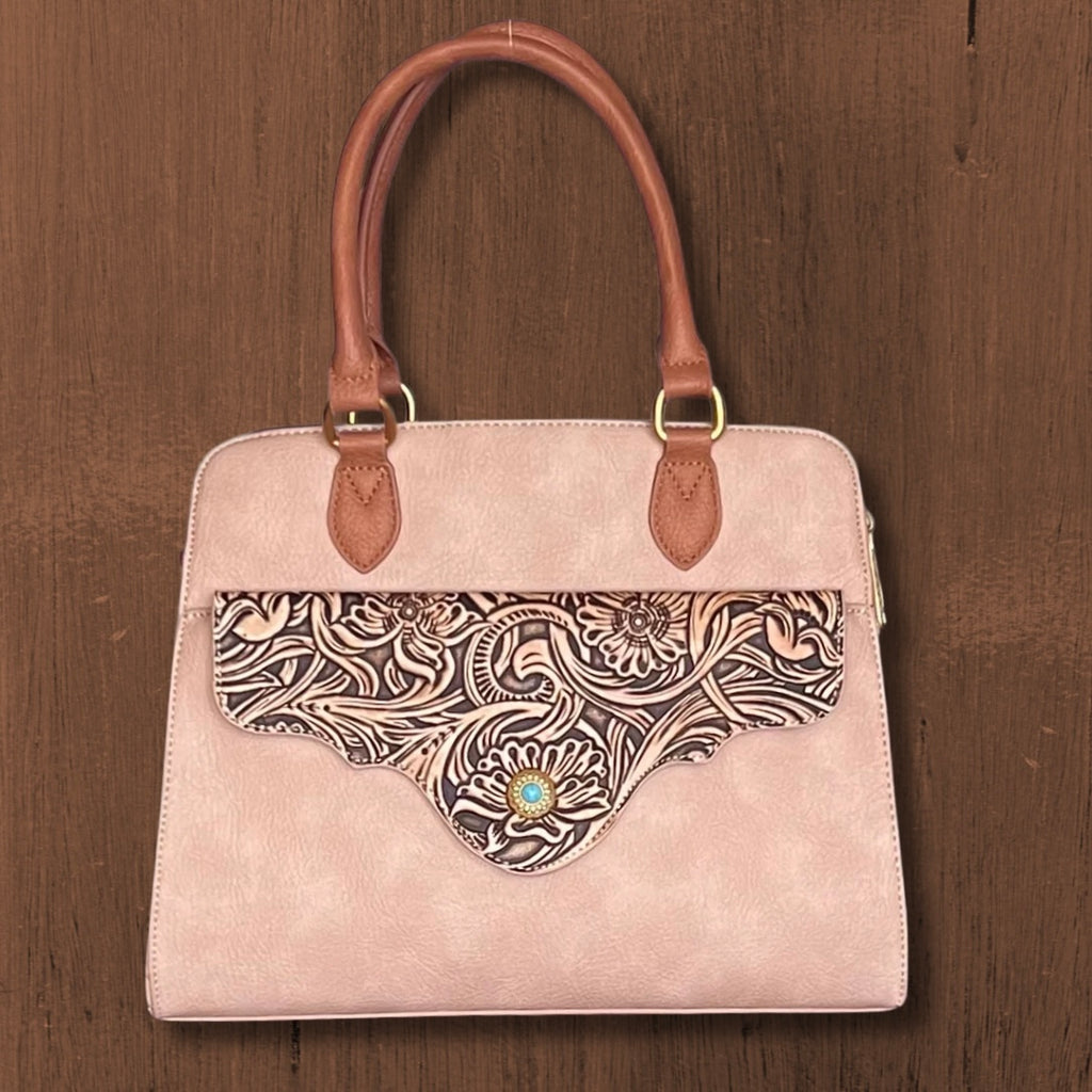 Montana West Western Tooled Floral Concealed Carry Satchel and Crossbody Bag