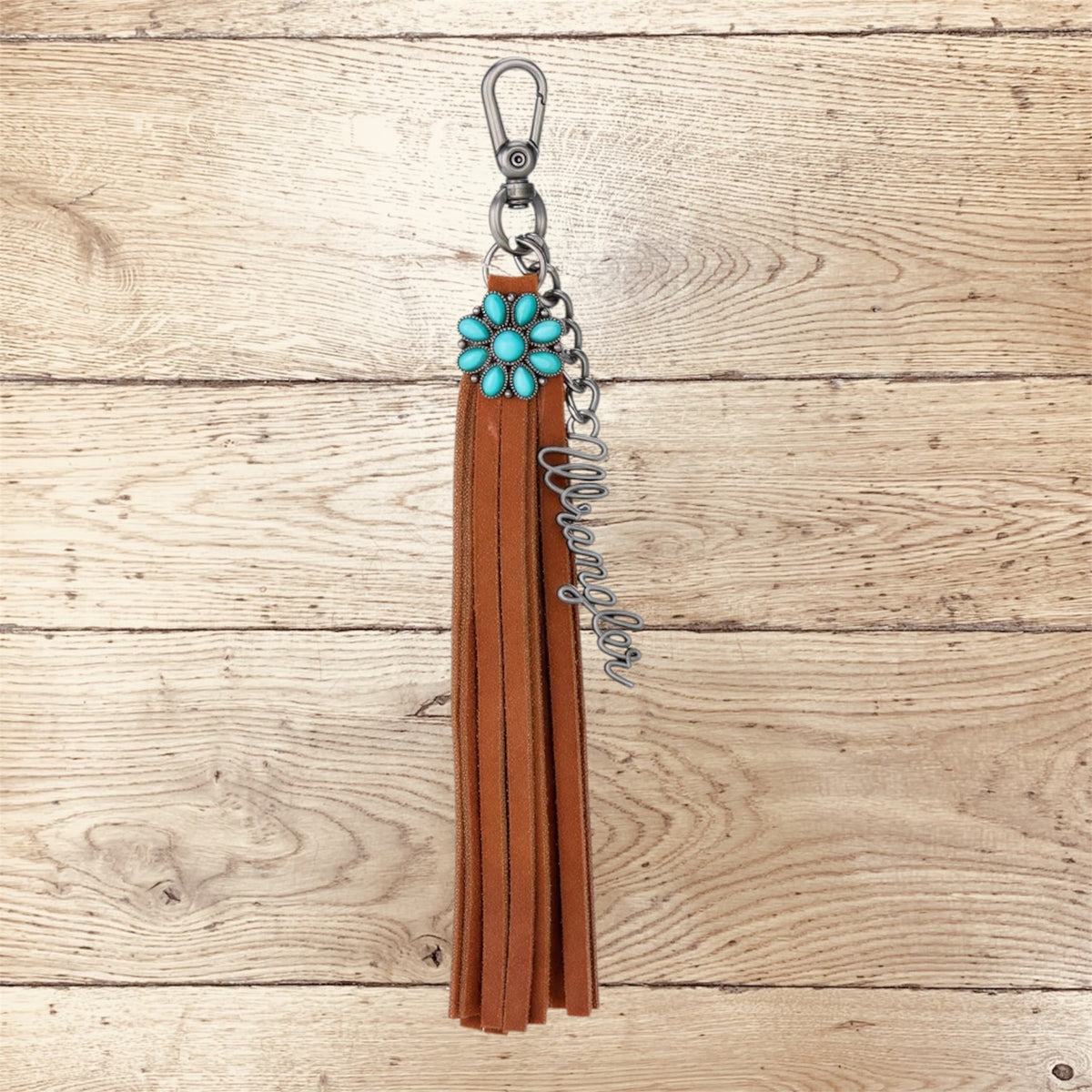 Wrangler Turquoise Fringe Suede Bag Charm - Brown