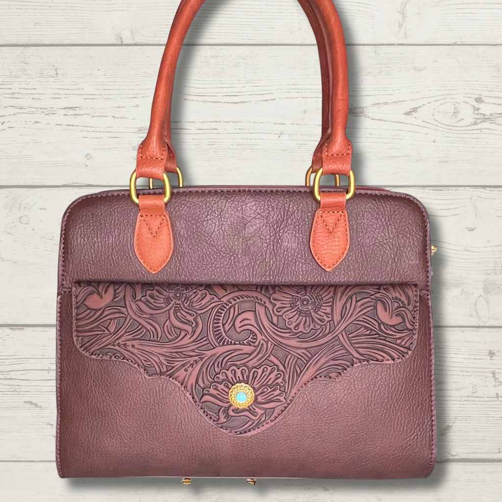 Montana West Western Tooled Floral Concealed Carry Satchel and Crossbody Bag