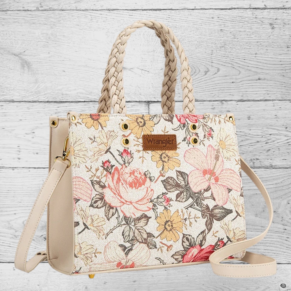 Wrangler Floral Print Braided Tote Bag - Tan
