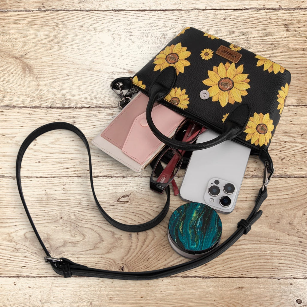 Wrangler Sunflower Print Mini Top Handle Crossbody - Black