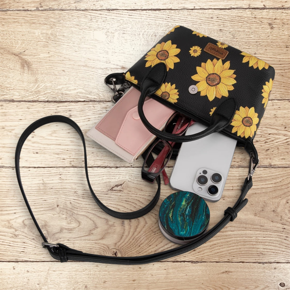 Wrangler Sunflower Print Mini Top Handle Crossbody - Black