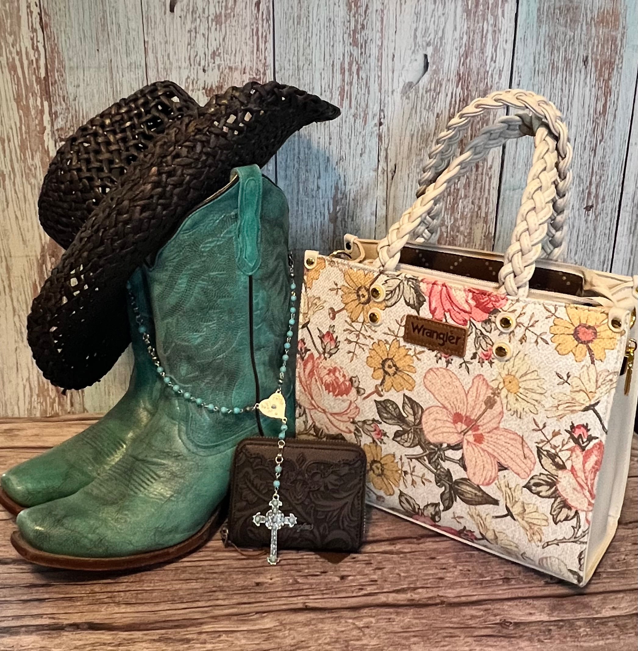 Wrangler Floral Print Braided Tote Bag - Tan