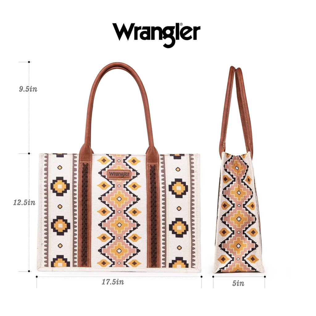 Wrangler Southwestern Pattern Dual Sided Print Canvas Wide Tote -Coffee