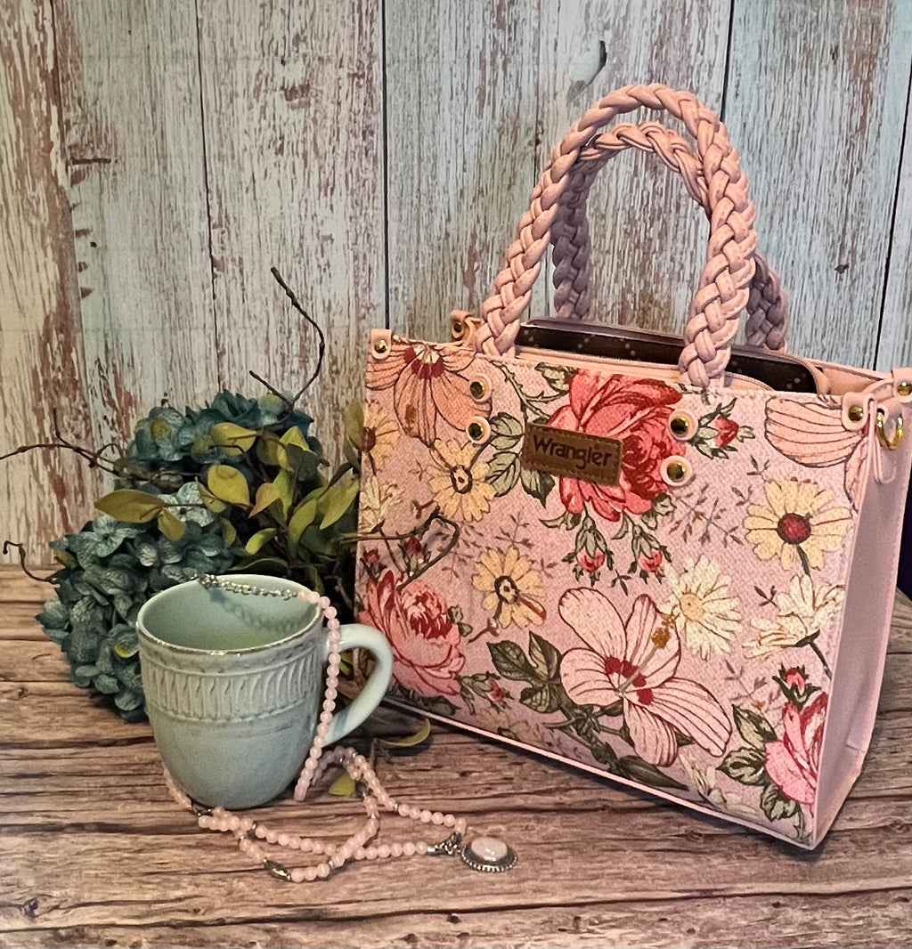 Wrangler Floral Print Braided Tote Bag - Pink