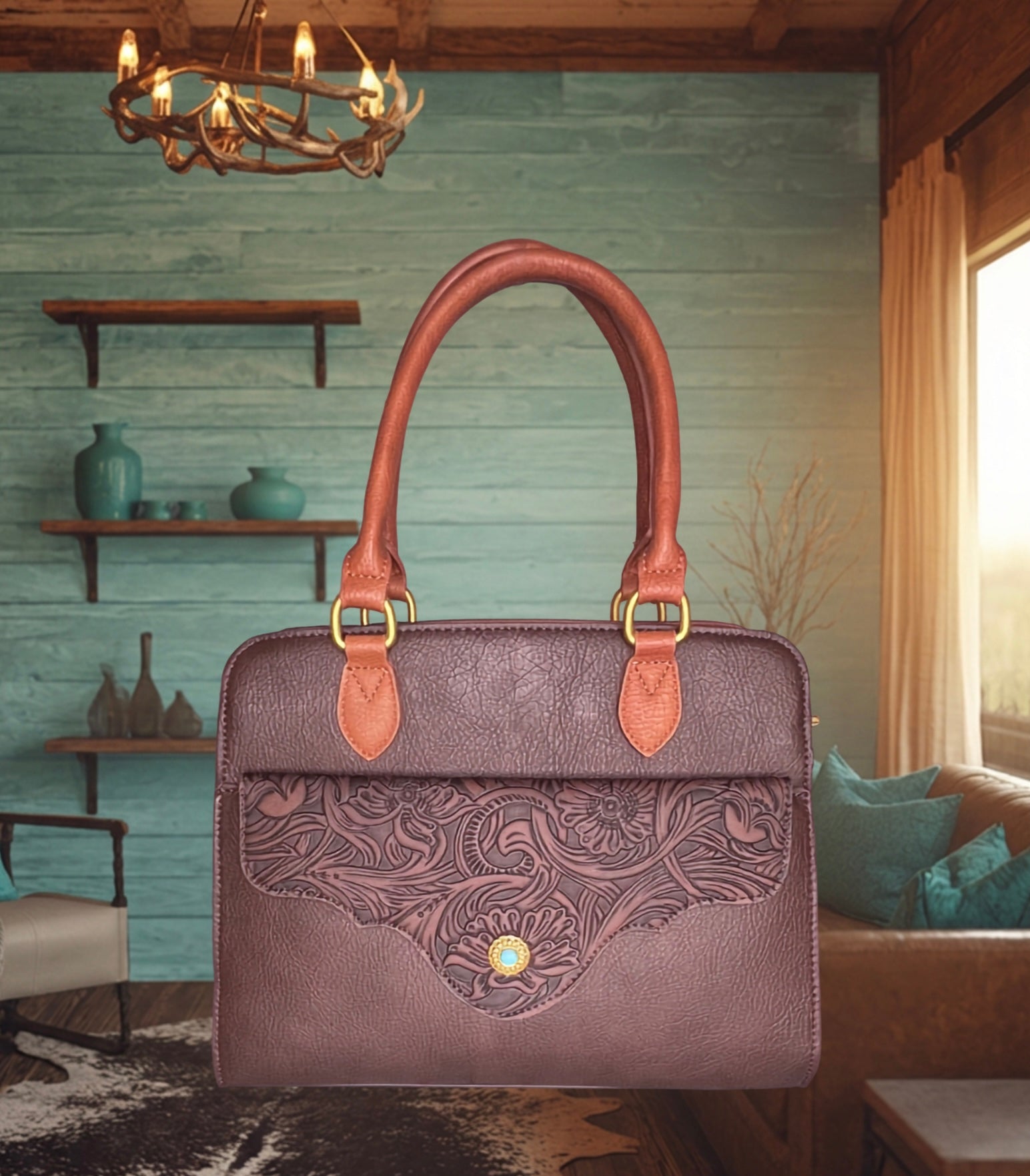 Montana West Western Tooled Floral Concealed Carry Satchel and Crossbody Bag