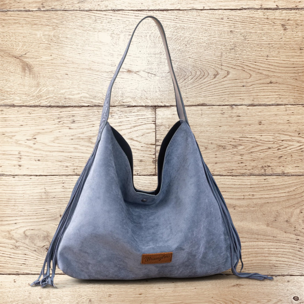 Wrangler Fringe Floral Tooled Hobo Bag - Jean