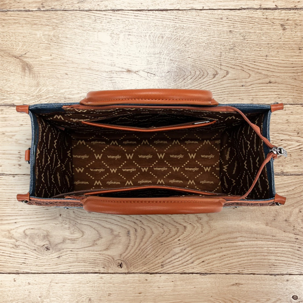 Wrangler Aztec Studded Denim Tote & Crossbody Bag