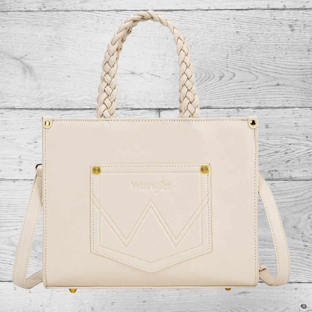 Wrangler Floral Print Braided Tote Bag - Tan