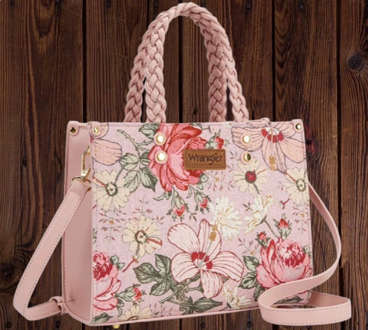 Wrangler Floral Print Braided Tote Bag - Pink