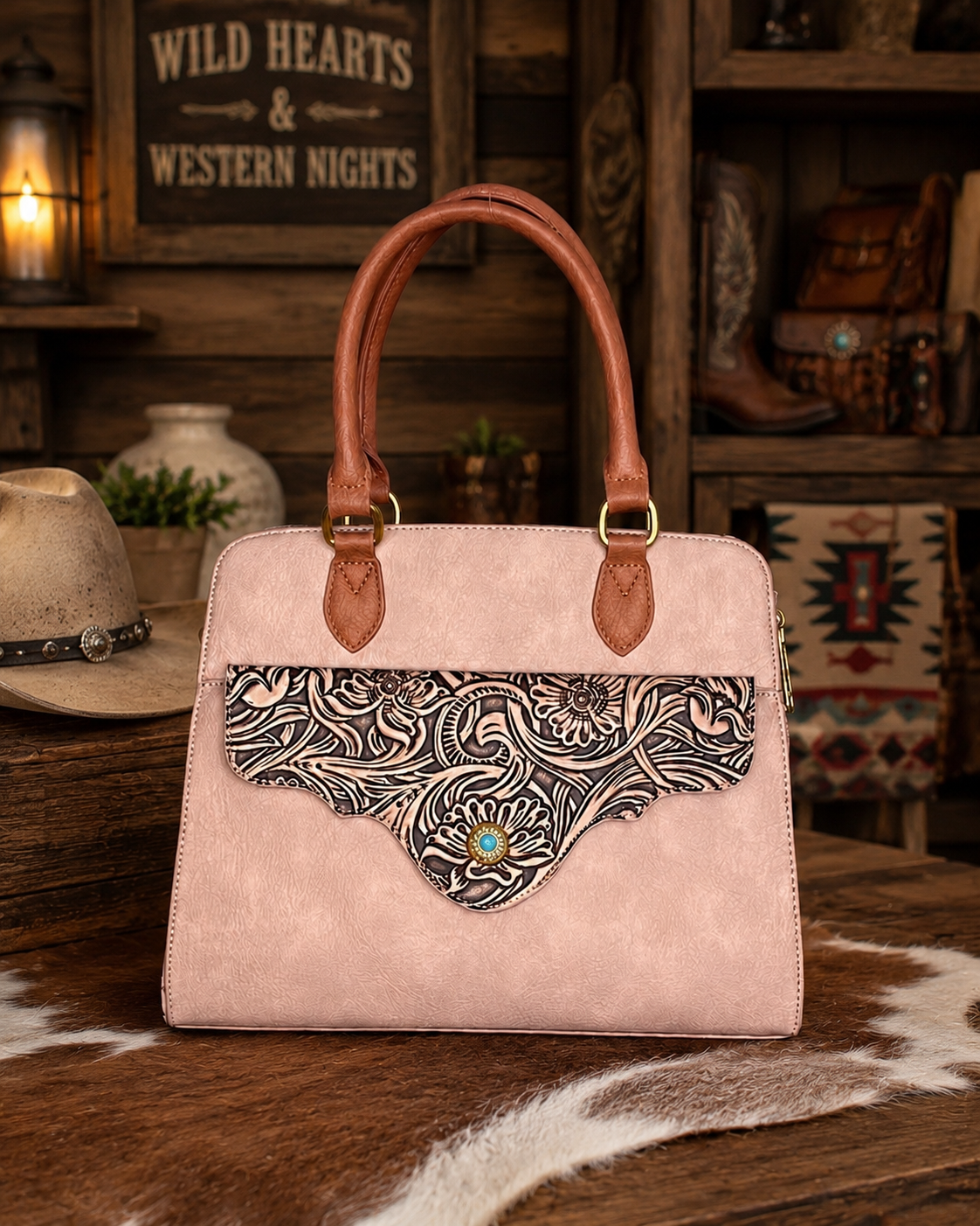 Montana West Western Tooled Floral Concealed Carry Satchel and Crossbody Bag
