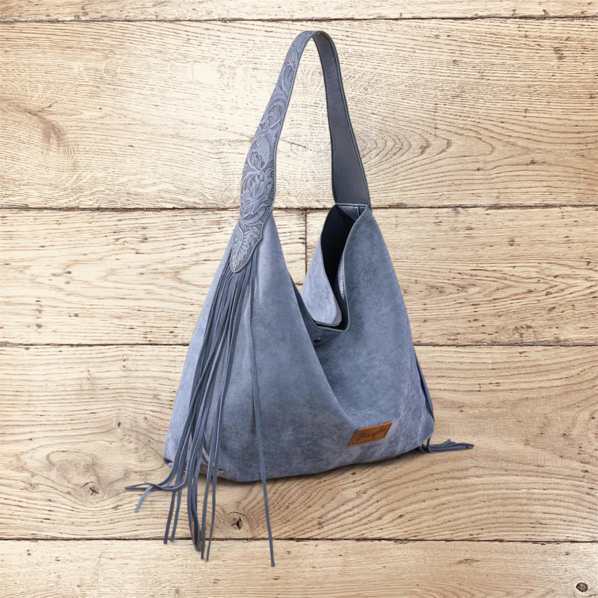 Wrangler Fringe Floral Tooled Hobo Bag - Jean