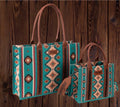 Wrangler Southwestern Print Large Tote & Small Canvas Tote / Crossbody (2 Pcs Set) - Turquoise