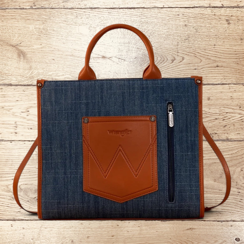 Wrangler Aztec Studded Denim Tote & Crossbody Bag