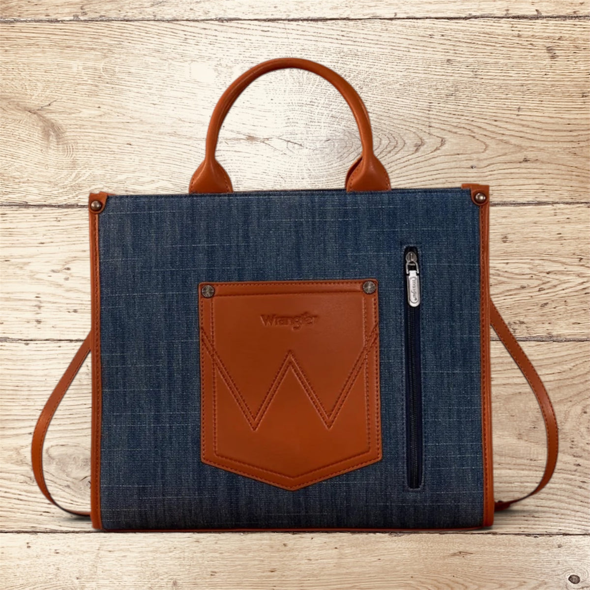 Wrangler Aztec Studded Denim Tote & Crossbody Bag