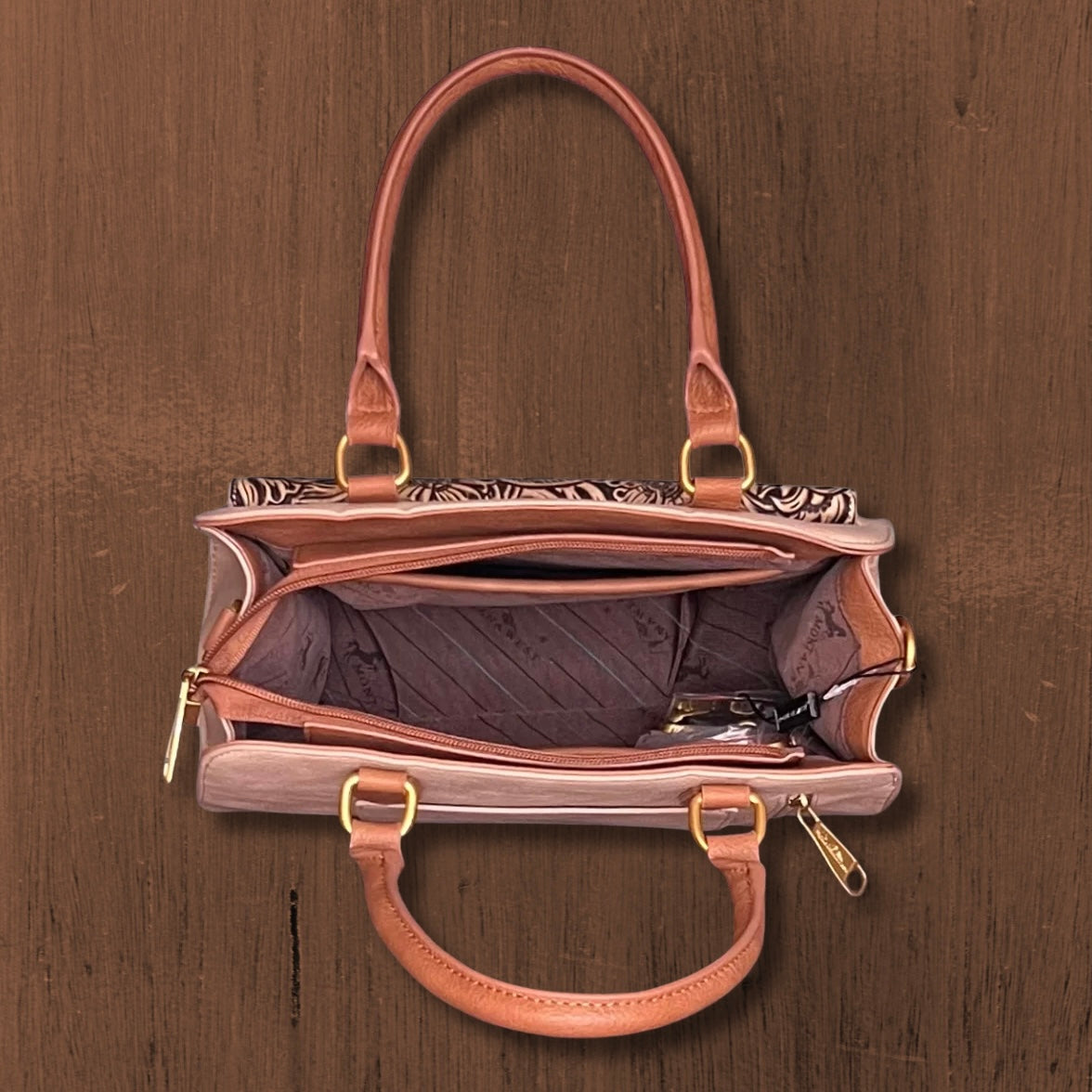Montana West Western Tooled Floral Concealed Carry Satchel and Crossbody Bag