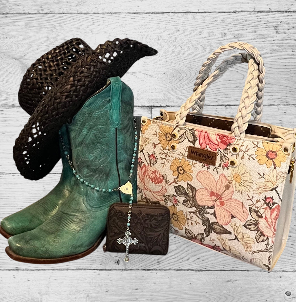 Wrangler Floral Print Braided Tote Bag - Tan