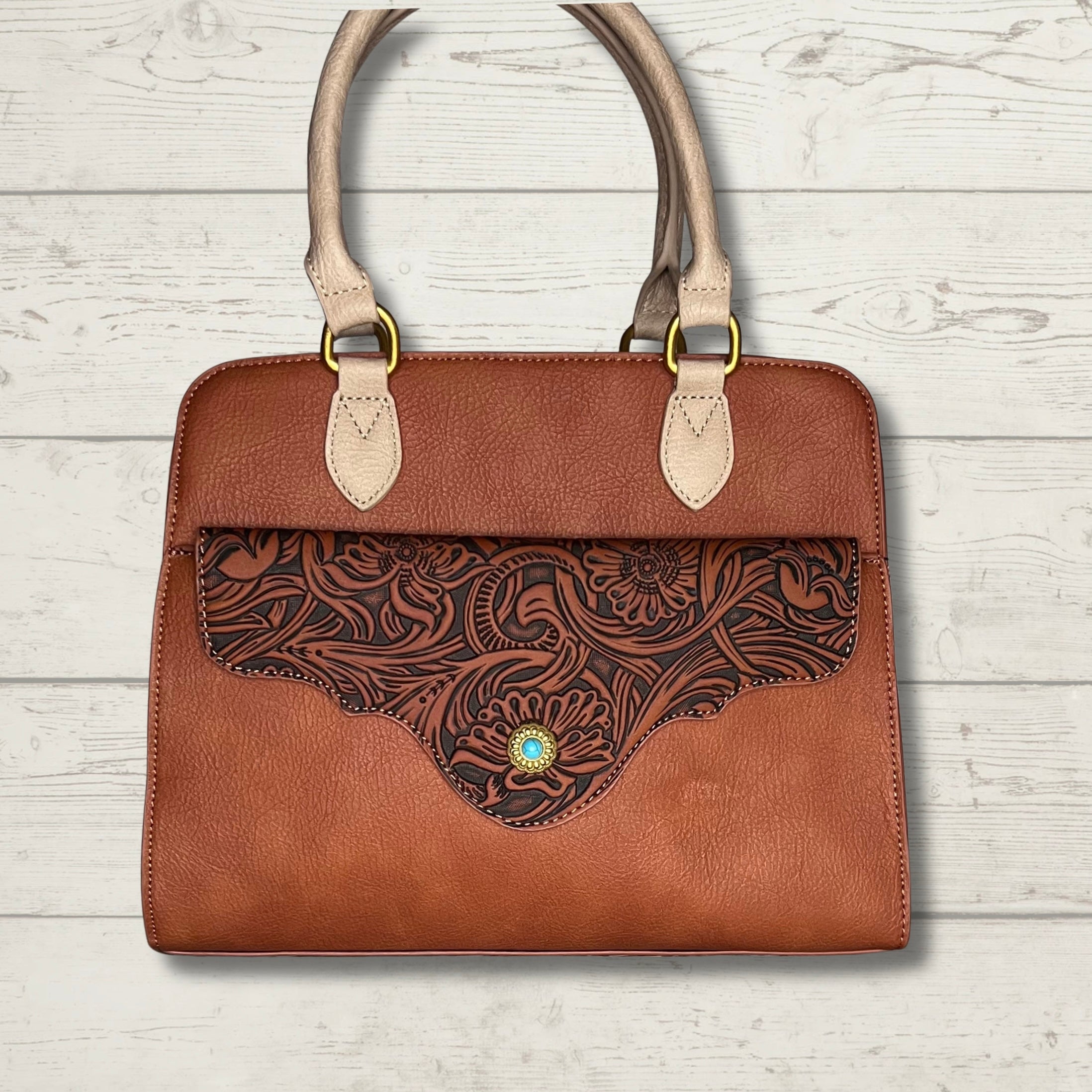 Montana West Western Tooled Floral Concealed Carry Satchel and Crossbody Bag