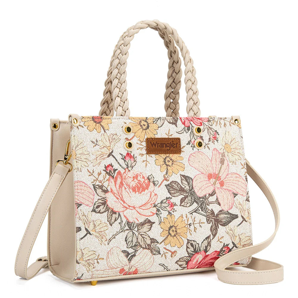 Wrangler Floral Print Braided Tote Bag - Tan