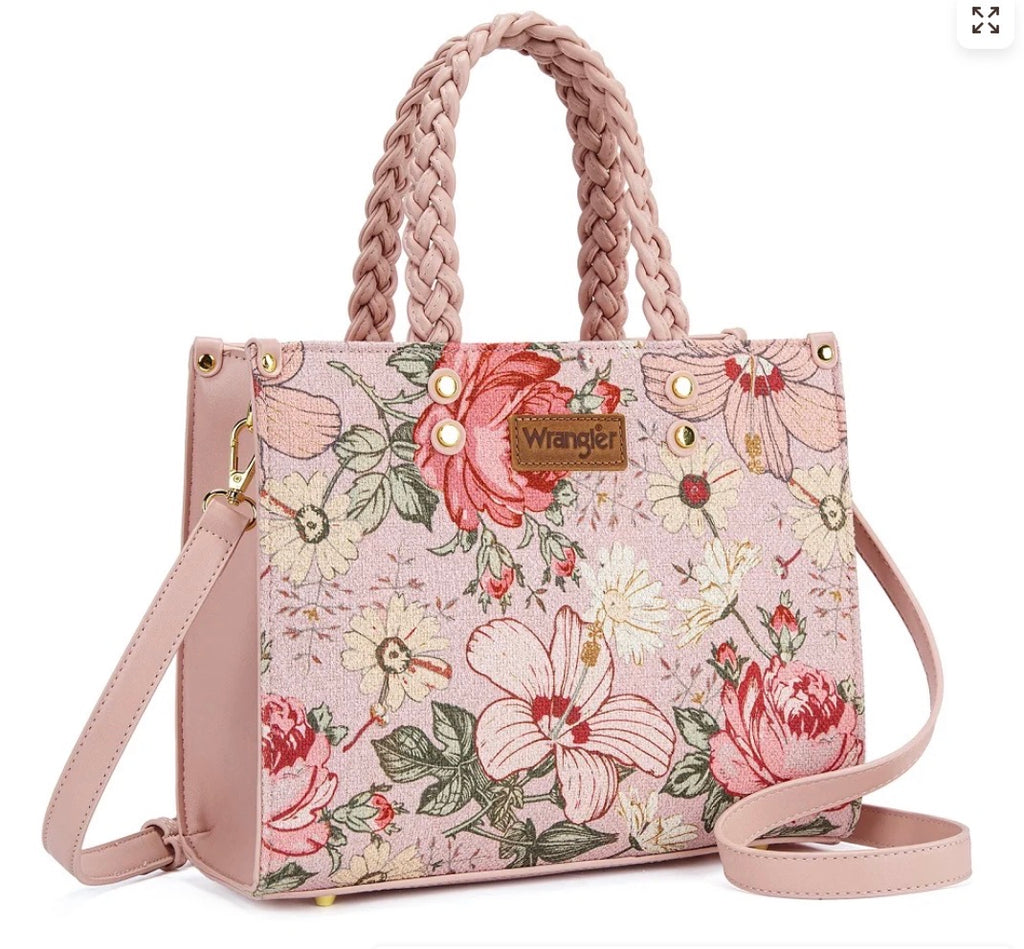 Wrangler Floral Print Braided Tote Bag - Pink