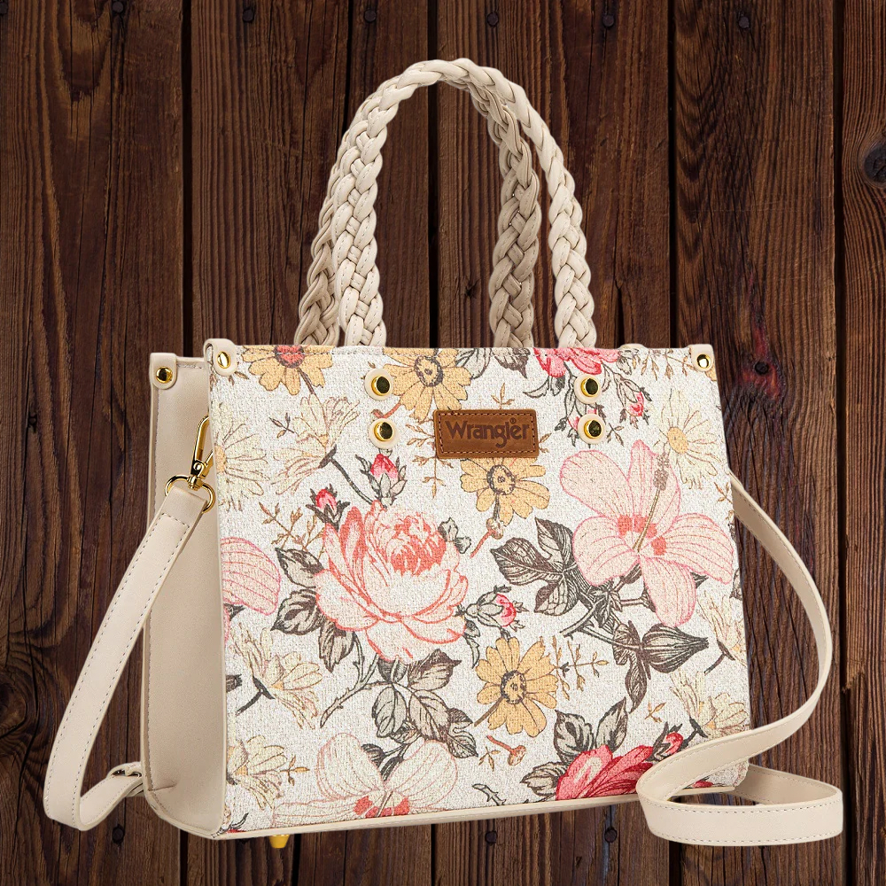 Wrangler Floral Print Braided Tote Bag - Tan