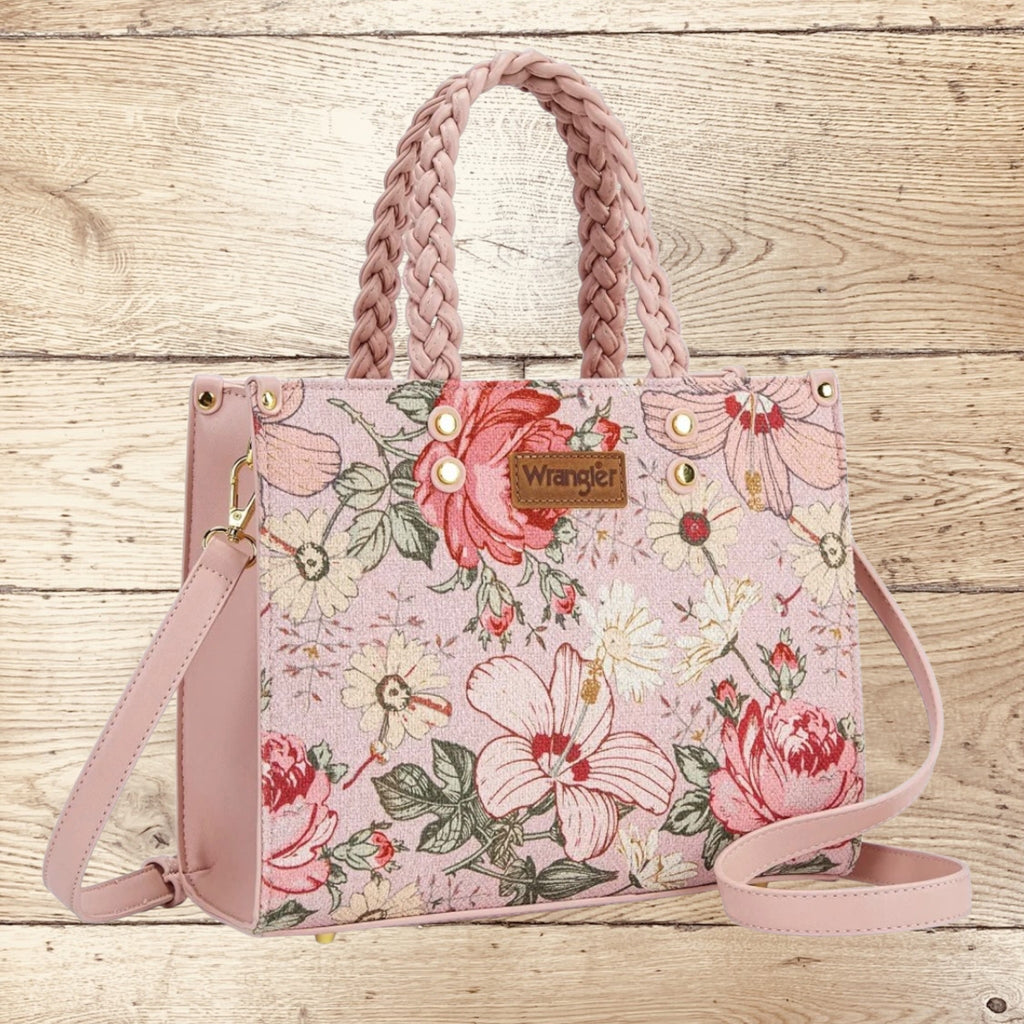 Wrangler Floral Print Braided Tote Bag - Pink