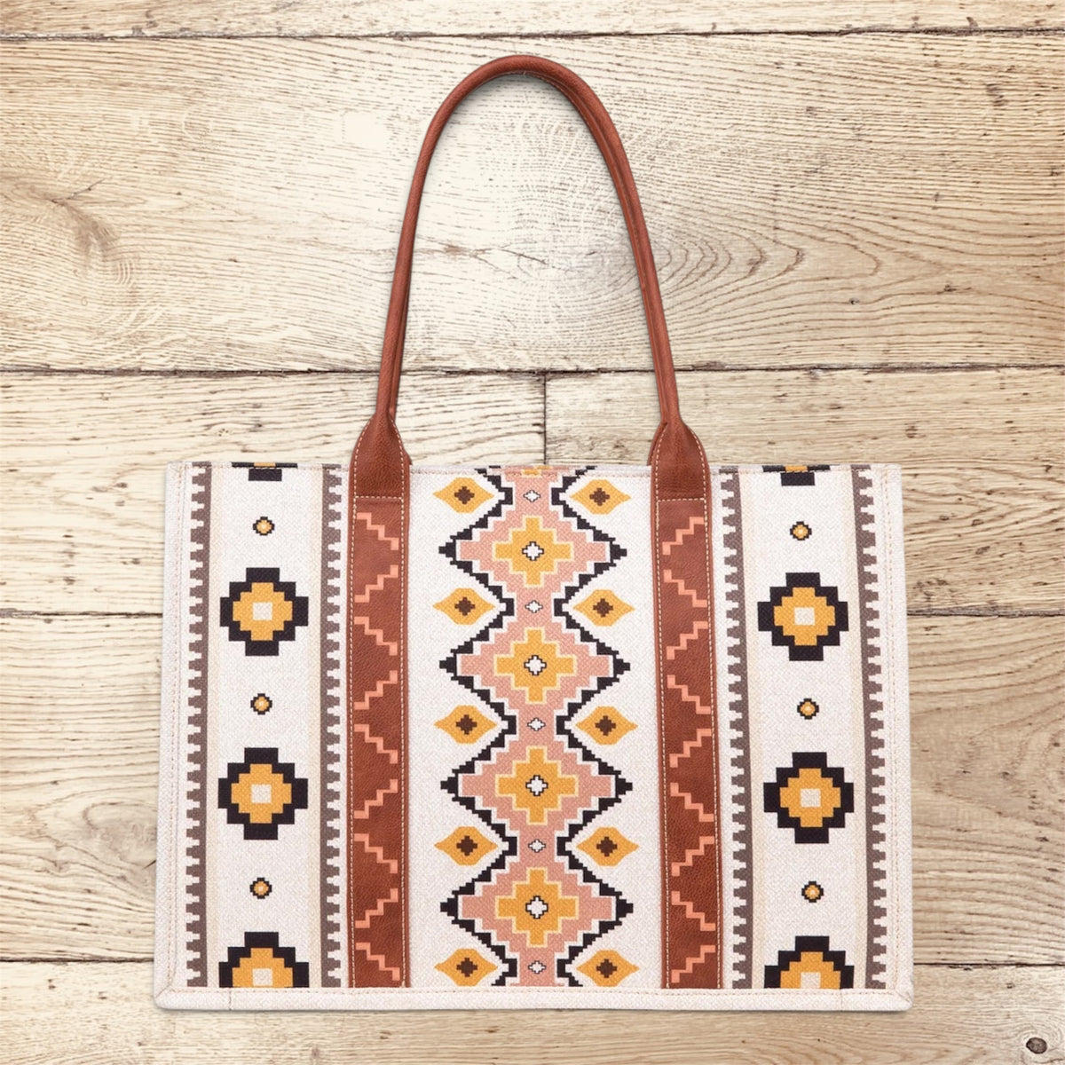 Wrangler Southwestern Pattern Dual Sided Print Canvas Wide Tote -Coffee