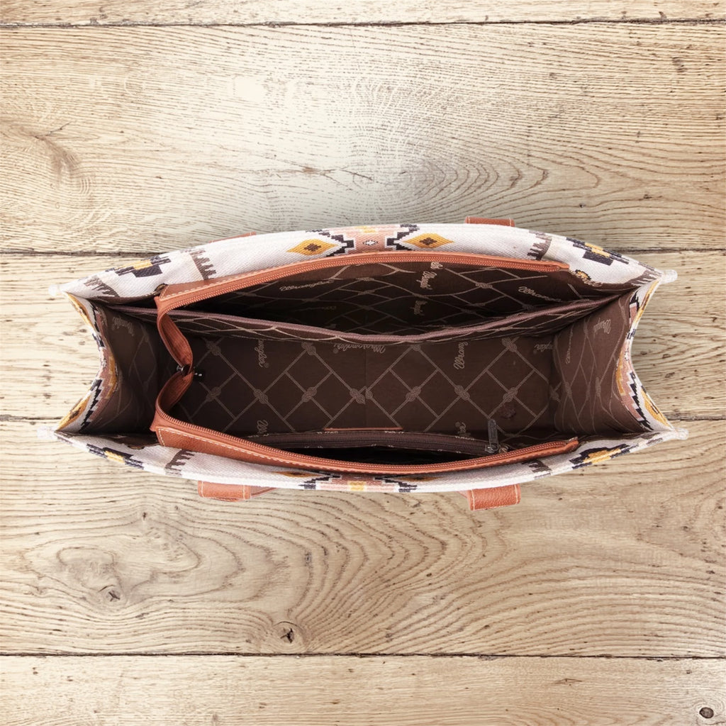 Wrangler Southwestern Pattern Dual Sided Print Canvas Wide Tote -Coffee