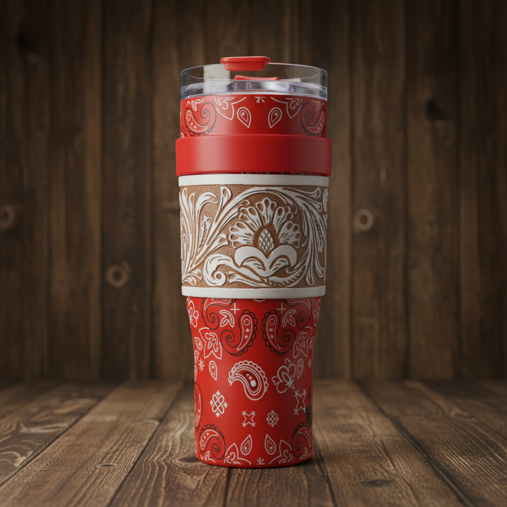 Red Banana Tooled Western Steel Tumbler