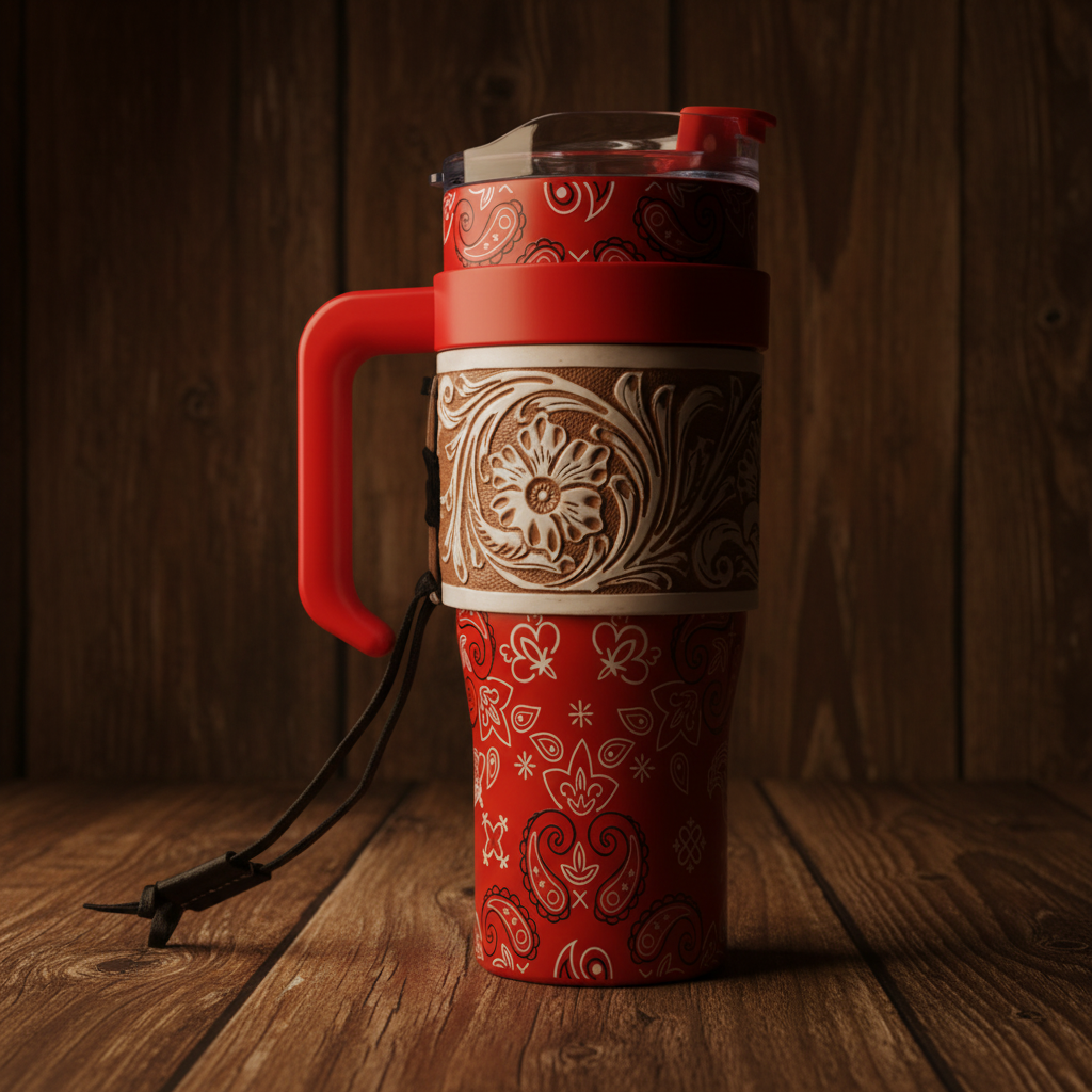 Red Banana Tooled Western Steel Tumbler