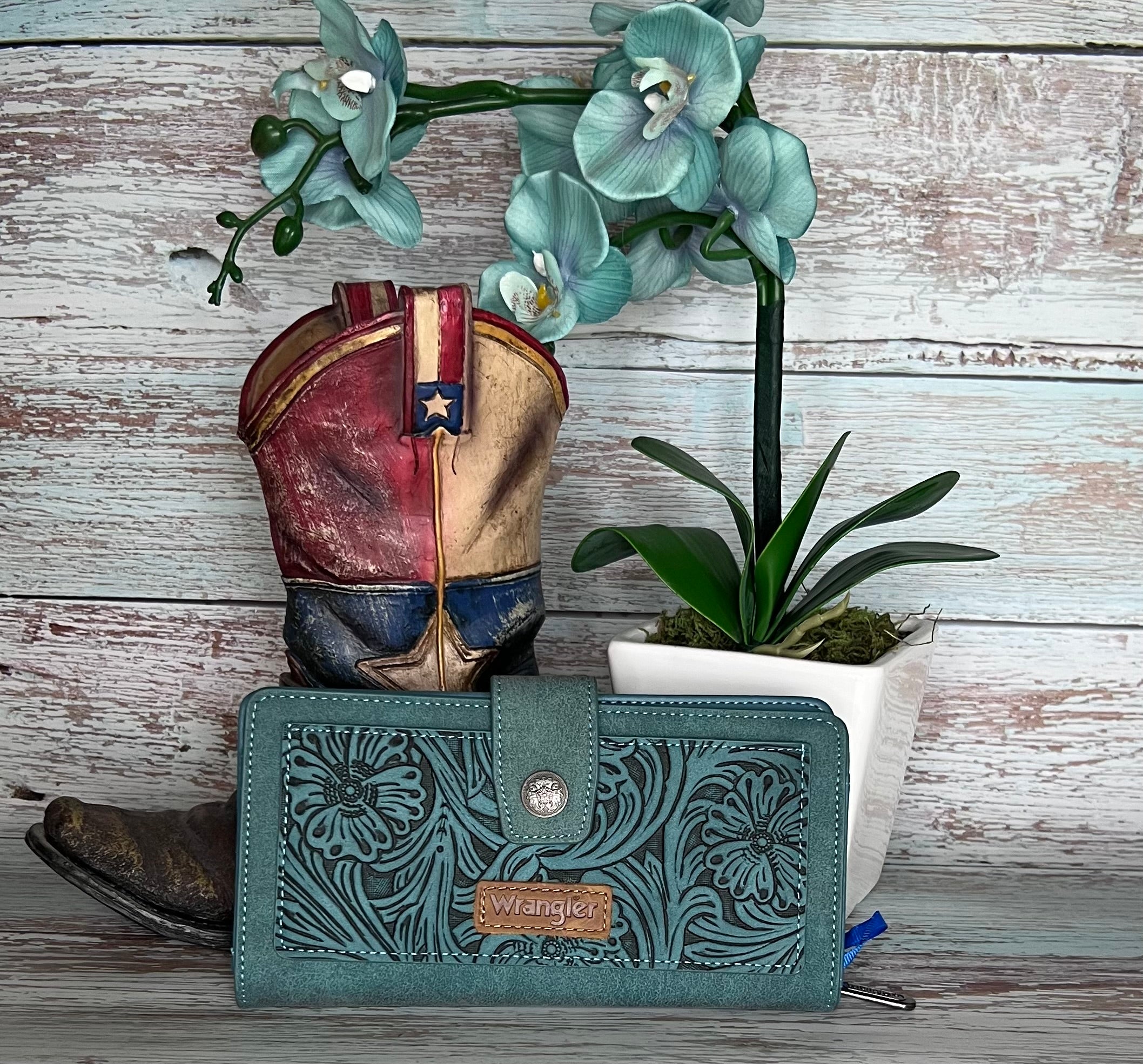 Wrangler Western Floral Tooled RFID Wallet