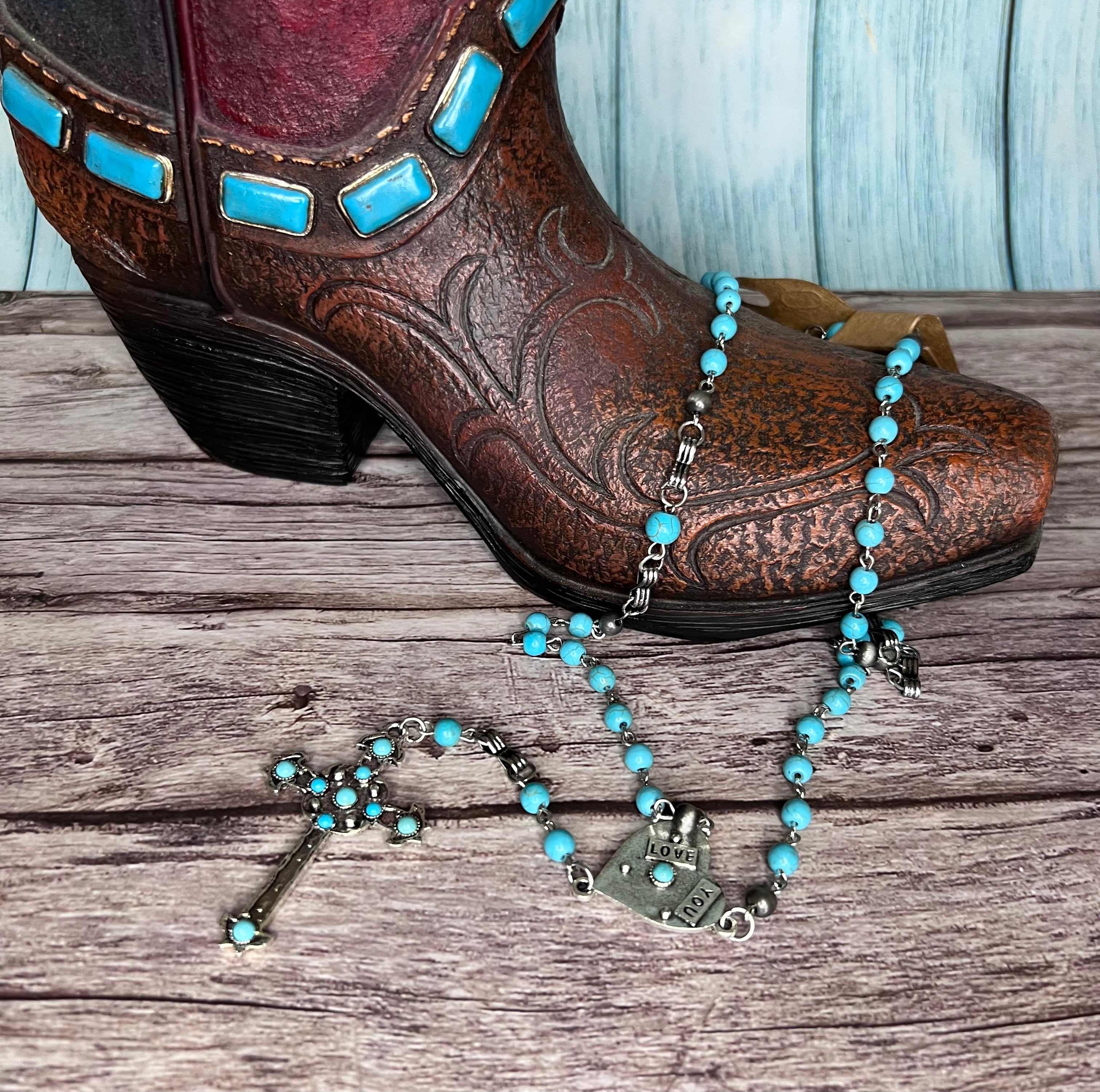 Rustic Couture's Beaded Heart Shape Cross Pendant Necklace