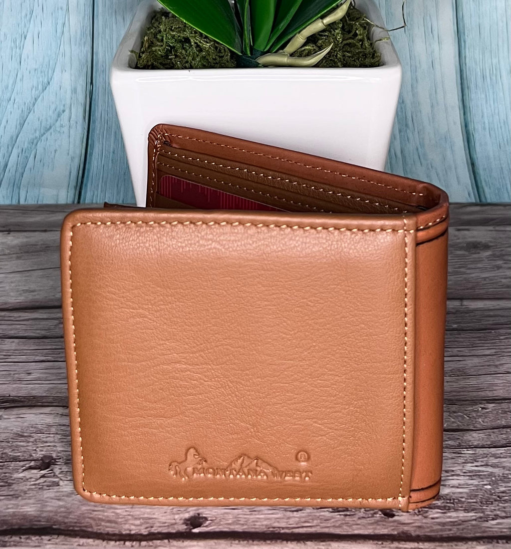 Montana West Genuine Leather Embossed Star - Men's Wallet