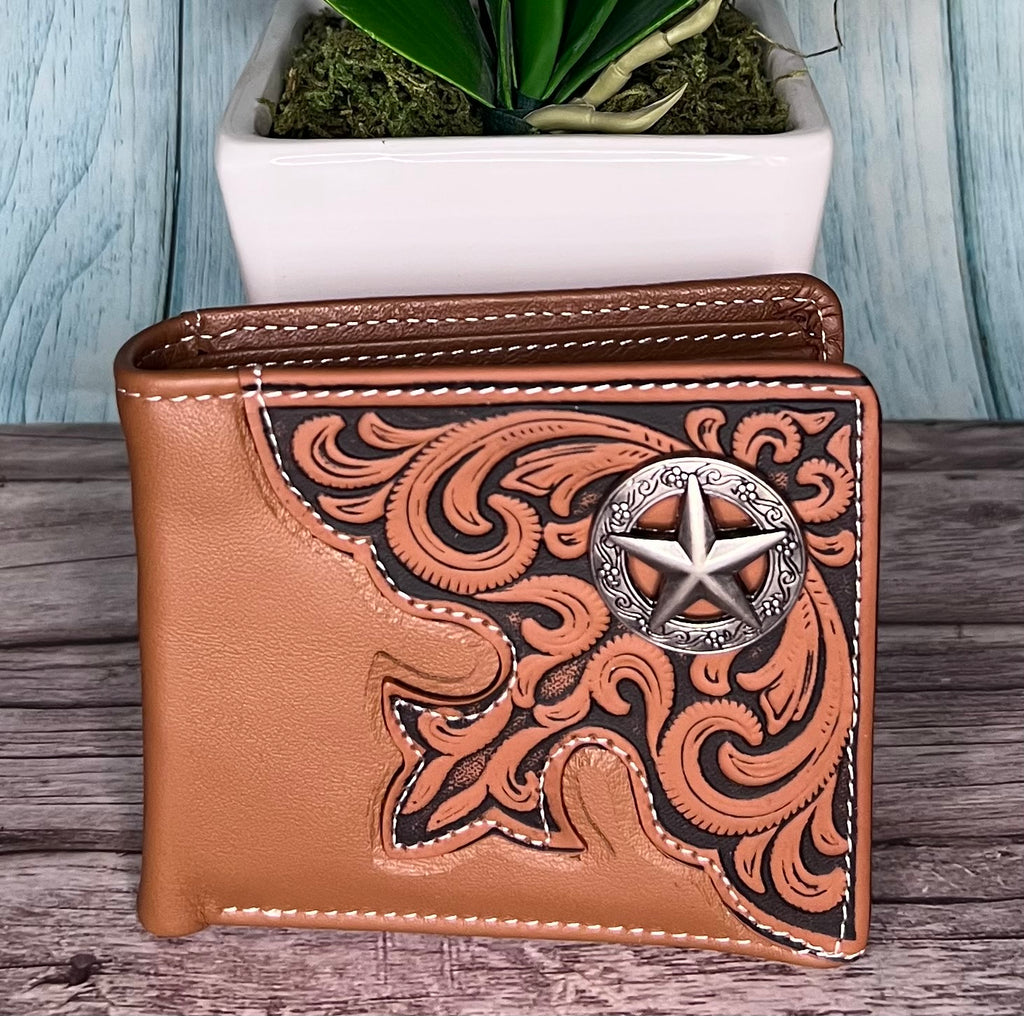 Montana West Genuine Leather Tooled Collection - Men's Wallet
