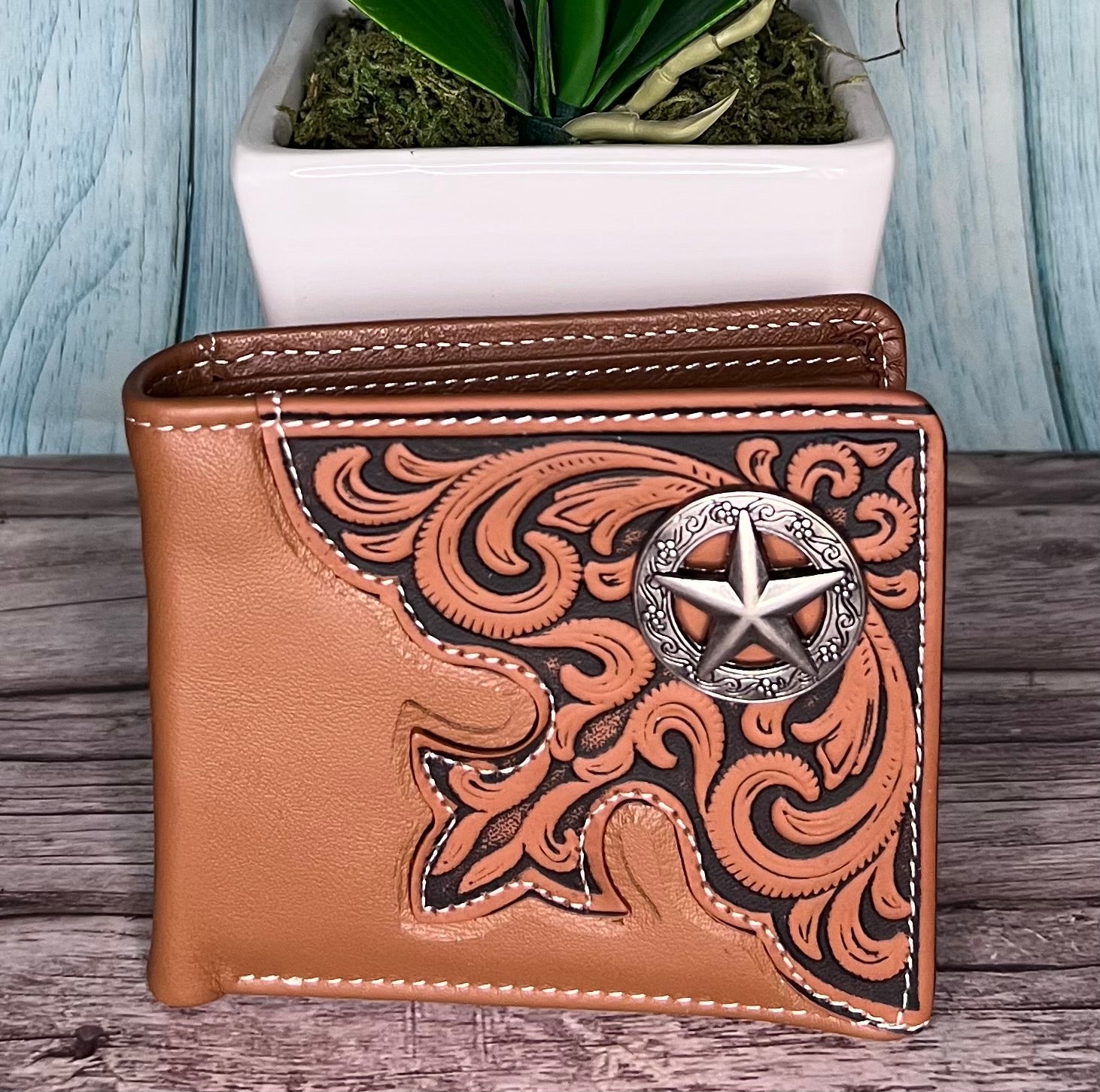 Montana West Genuine Leather Tooled Collection - Men's Wallet