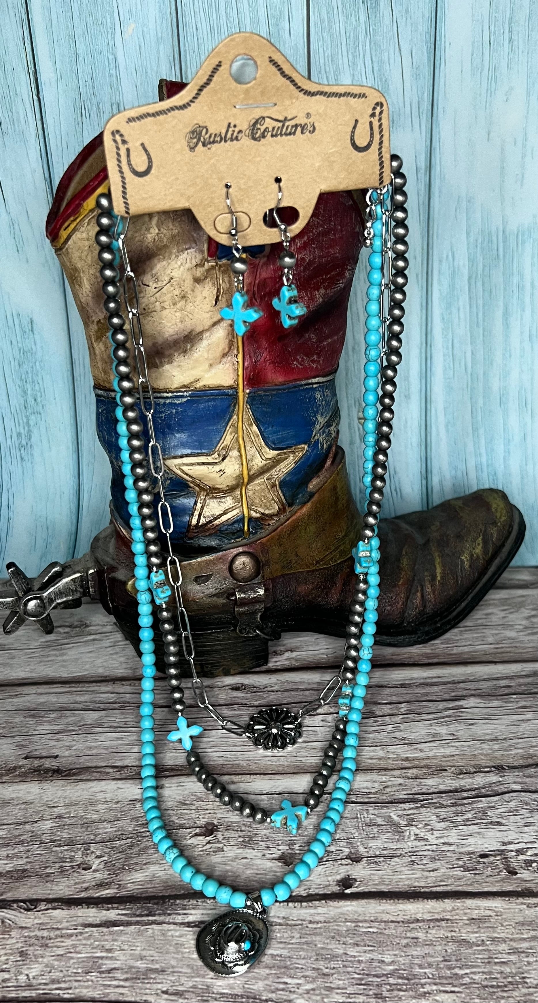Rustic Couture's Layered Beaded Cowboy Hat Pendant and Earrings Set