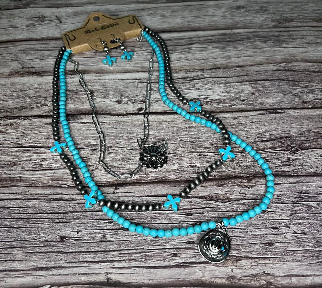 Rustic Couture's Layered Beaded Cowboy Hat Pendant and Earrings Set