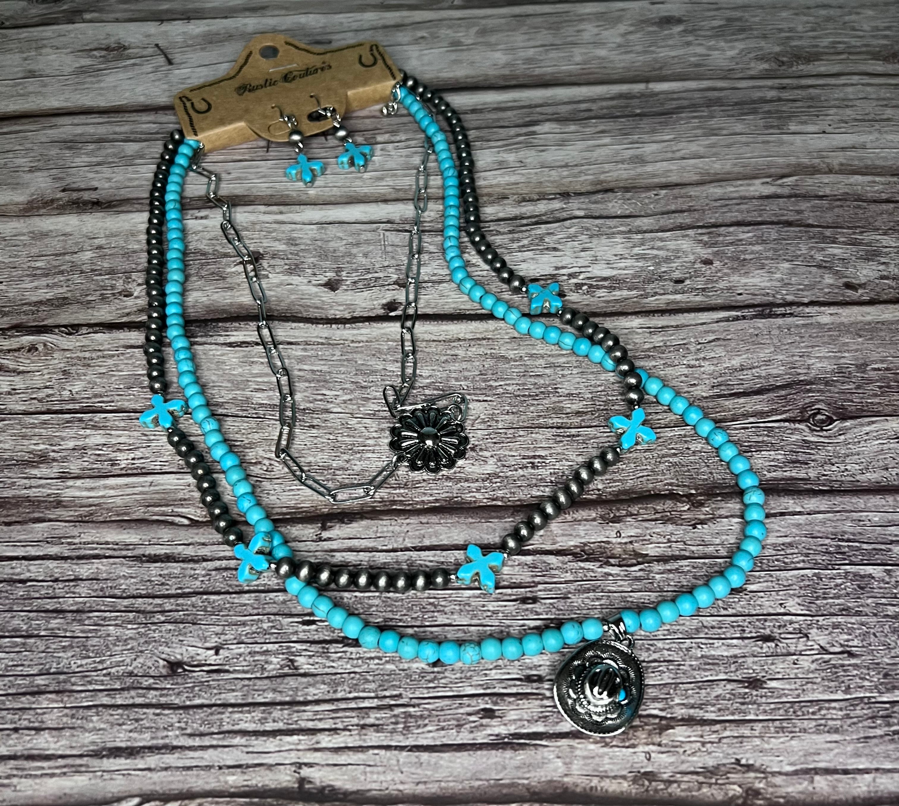 Rustic Couture's Layered Beaded Cowboy Hat Pendant and Earrings Set
