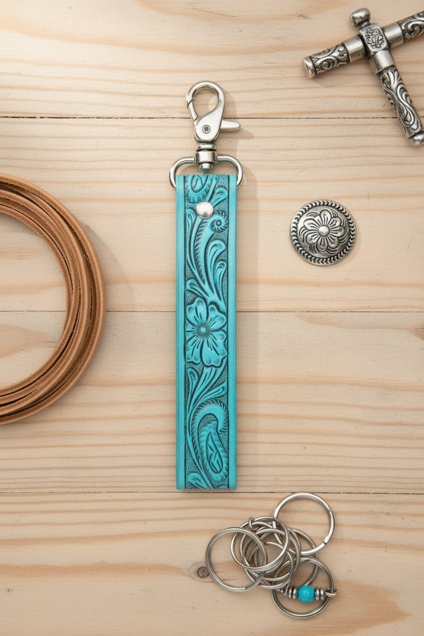 Blooming Meadow Key Fob in Turquoise