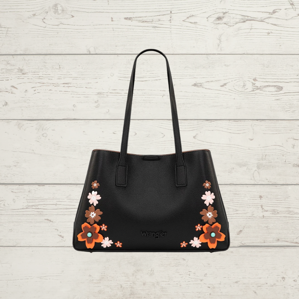 Wrangler Floral Accent Tote Shoulder Bag - Black