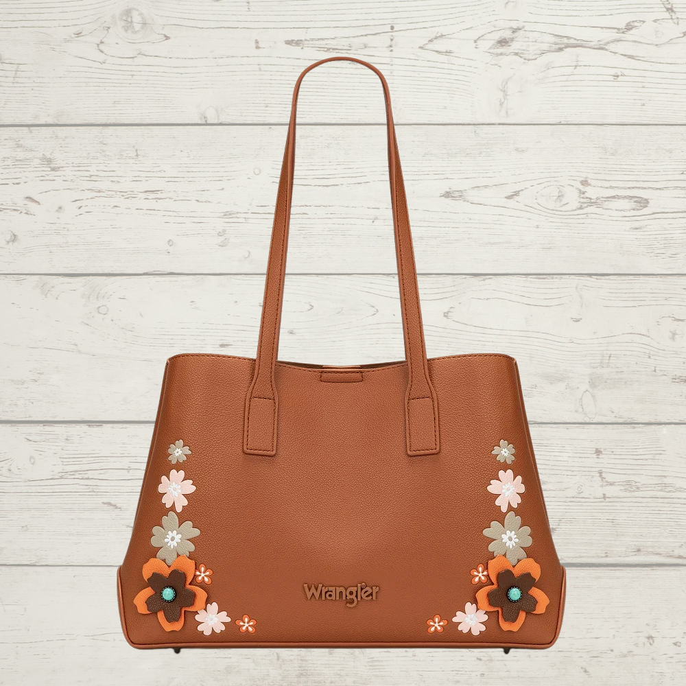 Wrangler Floral Accent Tote Shoulder Bag - Brown